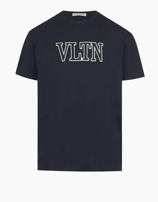 Valentino Men's Vltn Embroidery T-Shirt - Navy - Size: 40