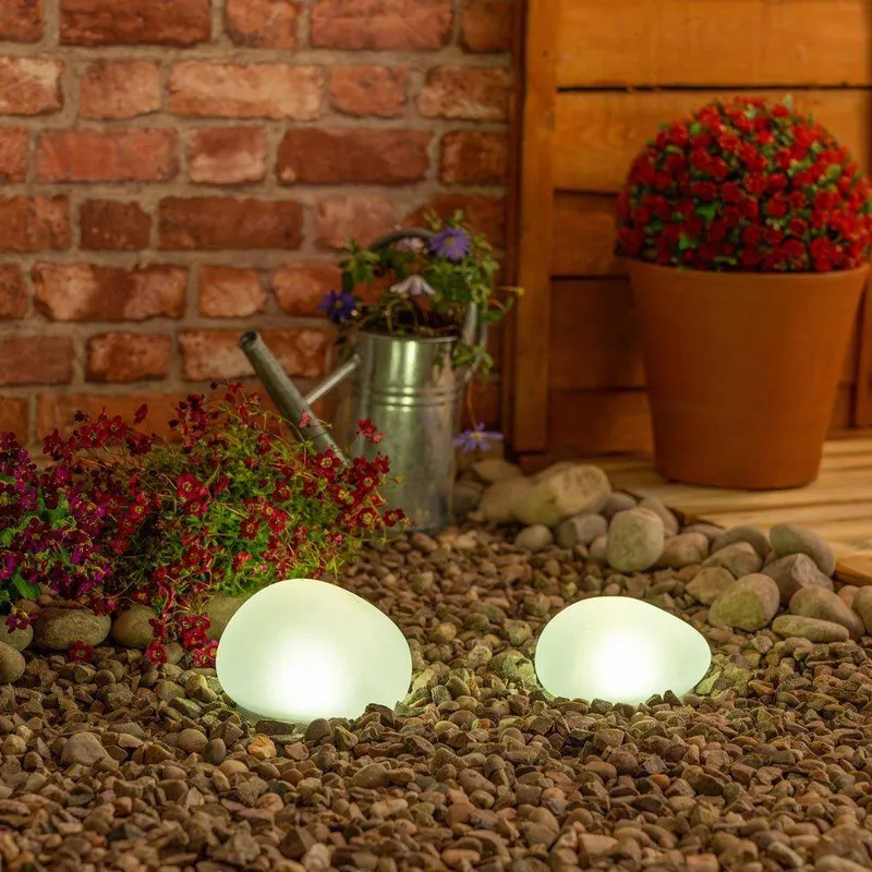 ValueLights 2 x Clear Outdoor Solar Pebble LED Decorative Lights - Clear - Size: One Size