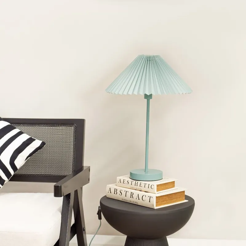 ValueLights Unisex Akira Pleated Shade Table Lamp in Bright Blue Bright Blue female