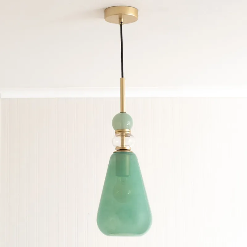 ValueLights Unisex Anastasia Green Glass Stacked Gold Detail Ceiling Pendant Light Green female