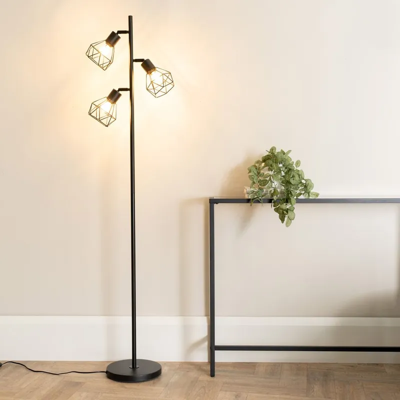 ValueLights Angus Metal Geometric Basket Shade Floor Lamp in Black Black