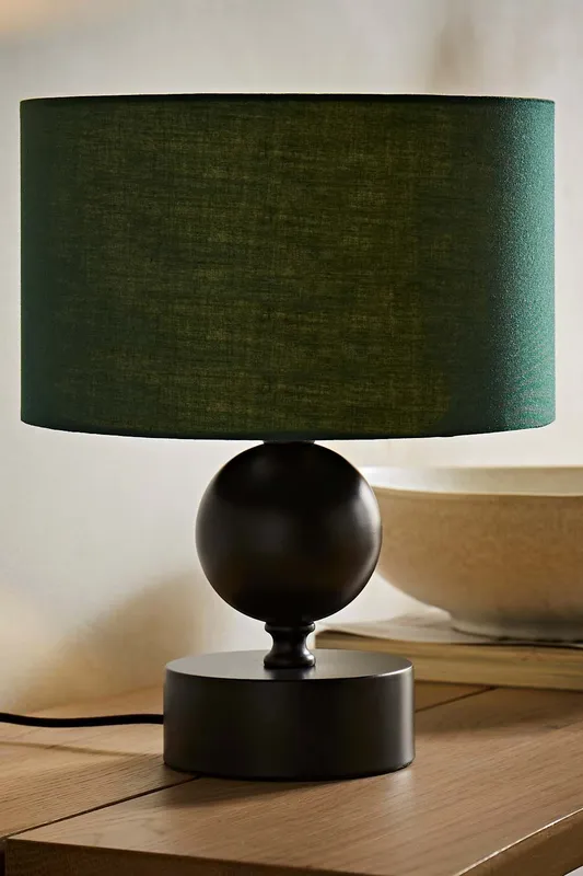 ValueLights Anthony Candlestick Table Lamp with Fabric Drum Lamp Shade in Bottle Green Bottle Green