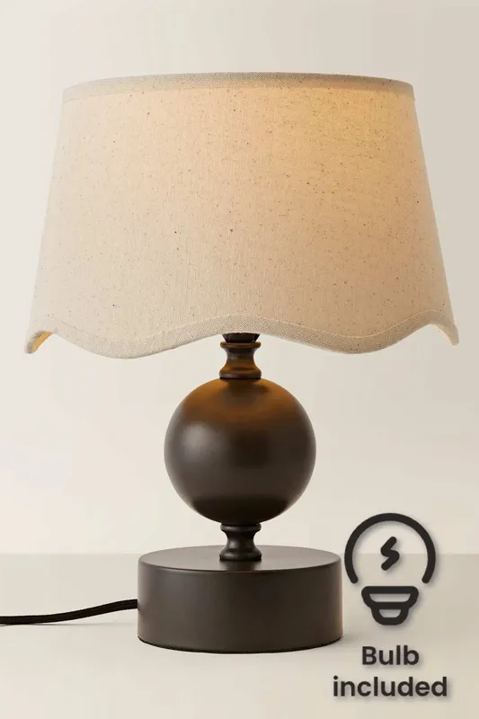 ValueLights Unisex Anthony Candlestick Table Lamp w/ Linen Scallop Lamp Shade & Bulb in Cream Cream female