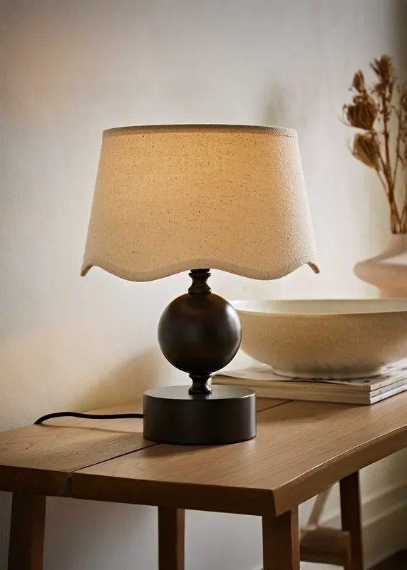 ValueLights Unisex Anthony Candlestick Table Lamp w/ Linen Scallop Lamp Shade in Brown Brown One Size female