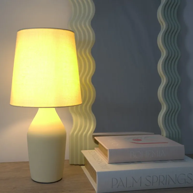 ValueLights Arlo Compact Ceramic Table Lamp with Fabric Shade in Yellow Yellow