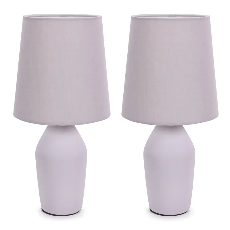 ValueLights Arlo Pair of Compact Ceramic Table Lamps with Fabric Shades in Lilac Lilac
