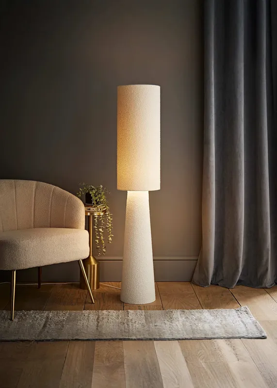 ValueLights Ash Cream Midi Full Fabric Boucle Floor Lamp - Cream