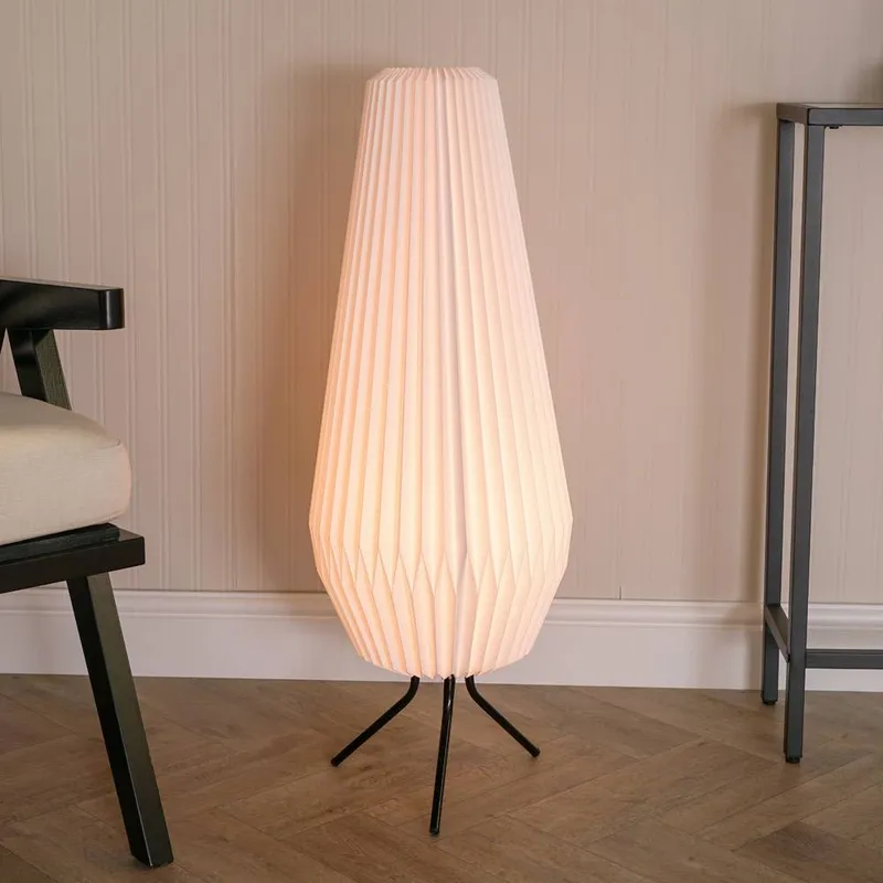 ValueLights Astrid Geometric Origami Teardrop Paper Pleated Floor Lamp in White White