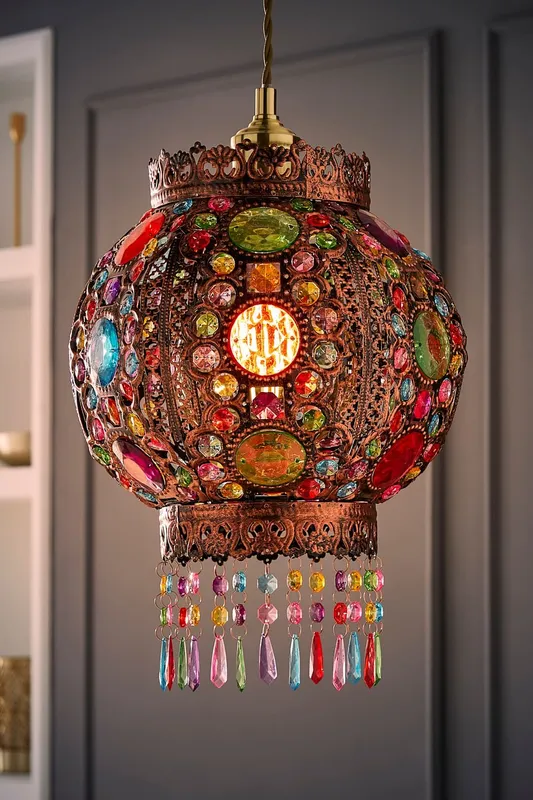 ValueLights Bazaar Moroccan Jewelled Bronze Easy Fit Ceiling Lamp Shade with Bulb Bronze