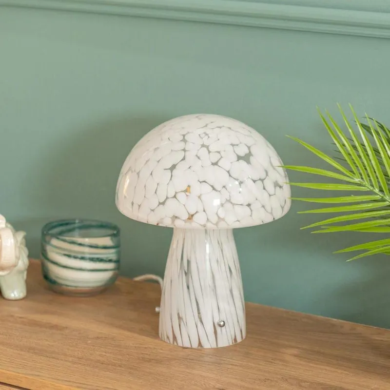 ValueLights Beau Confetti Glass Mushroom Table Lamp in White - White