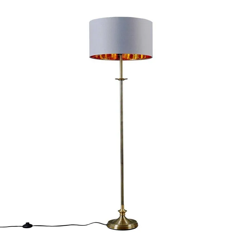 ValueLights Belmont Antique Brass Floor Lamp in Metallic Gold - Metallic Gold