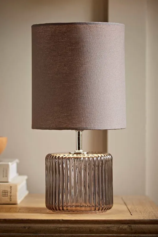 ValueLights Betty Glass Table Lamp with Fabric Lamp Shade in Grey Grey