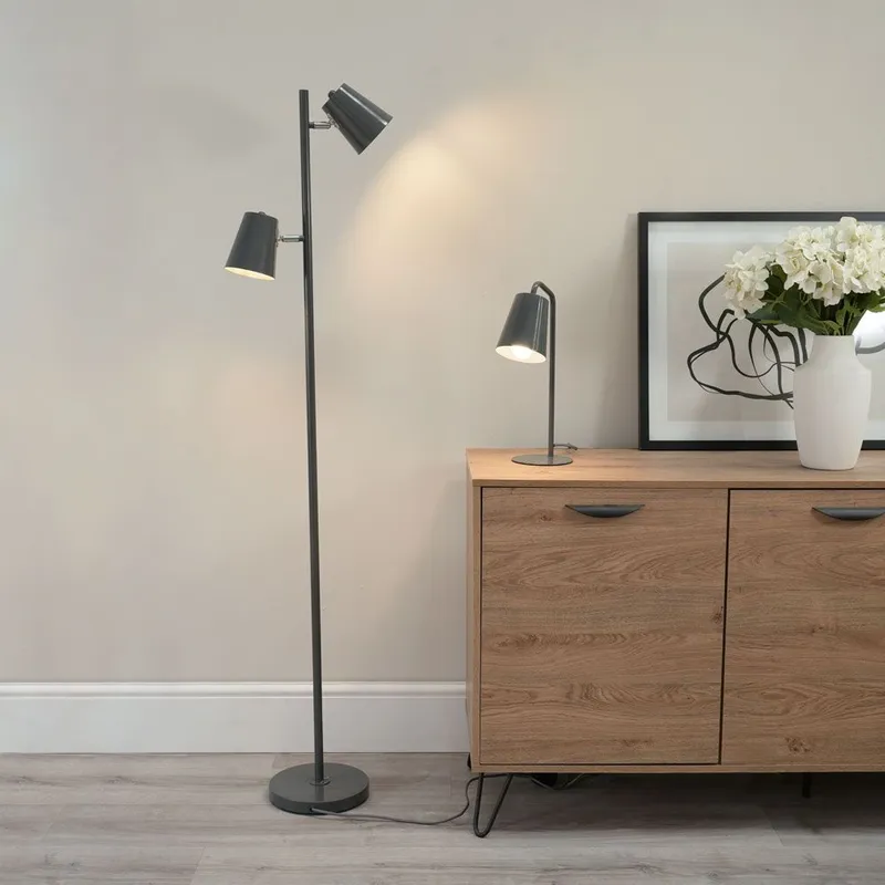 ValueLights Unisex Bibi 2 Way Adjustable Multi-Directional Metal Floor Lamp in Charcoal Charcoal female