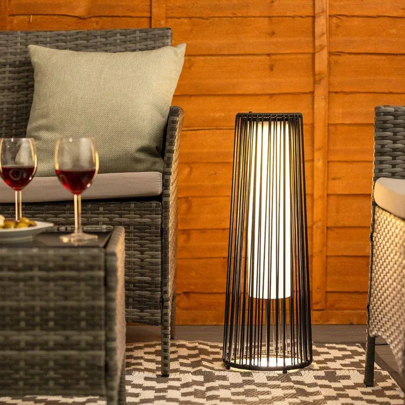 ValueLights Black Rattan Large Solar Garden Outdoor Floor Lamp Black