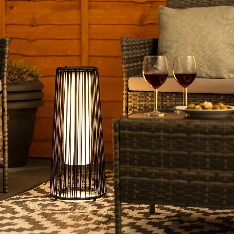 ValueLights Black Rattan Small Solar Garden Outdoor Floor Lamp Black