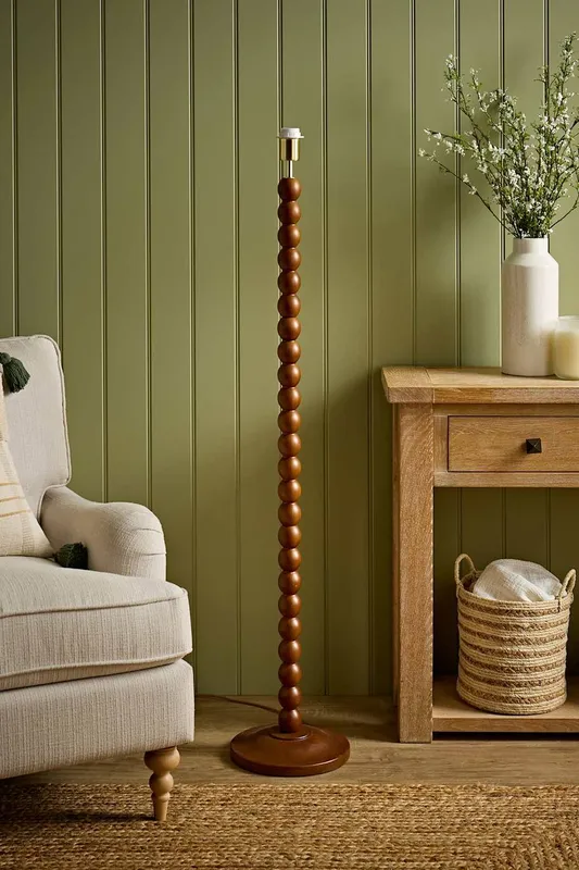 ValueLights Bobbin Wooden Bobble Floor Lamp Base in Walnut - Walnut