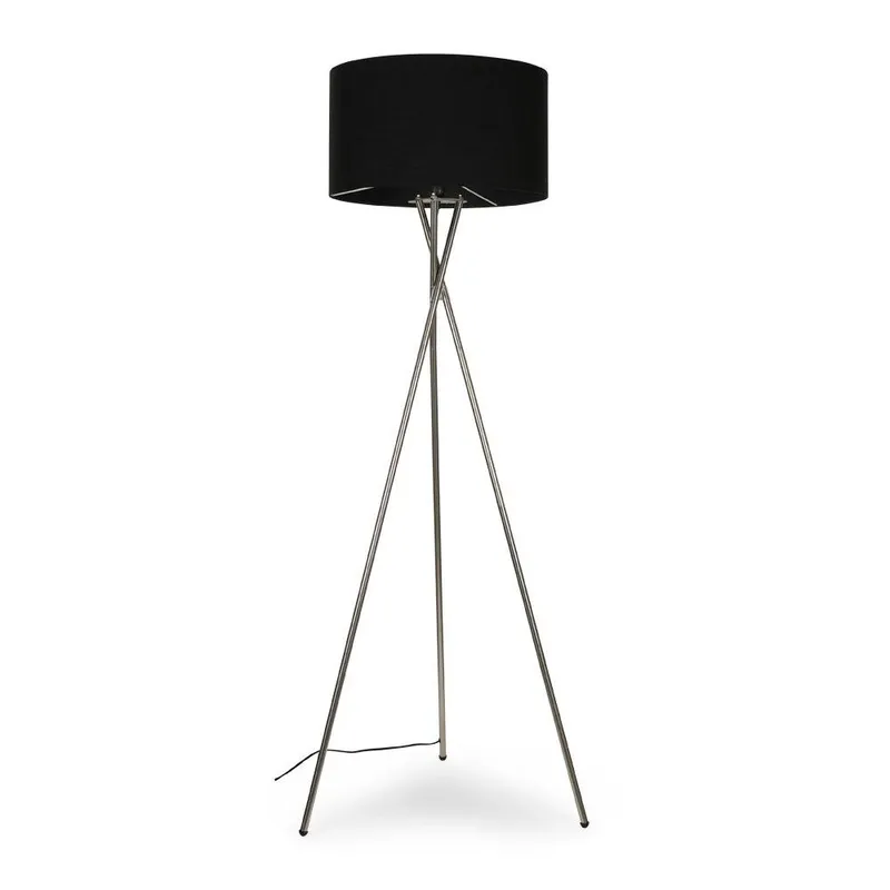 ValueLights Camden Polished Chrome Tripod Floor Lamp with Black Drum Lamp Shade Black