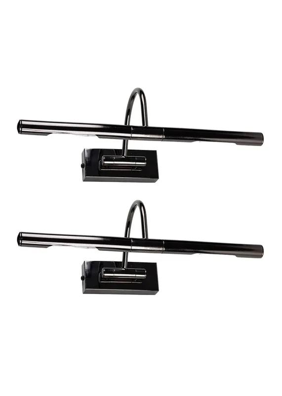 ValueLights Capri Pair Black Chrome Adjustable Twin Bulb Picture Wired Wall Lights - Black