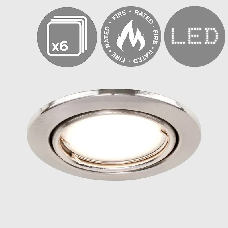 ValueLights Downlight Tiltable Ceiling Light Fitting 6 Pack in Silver - Silver