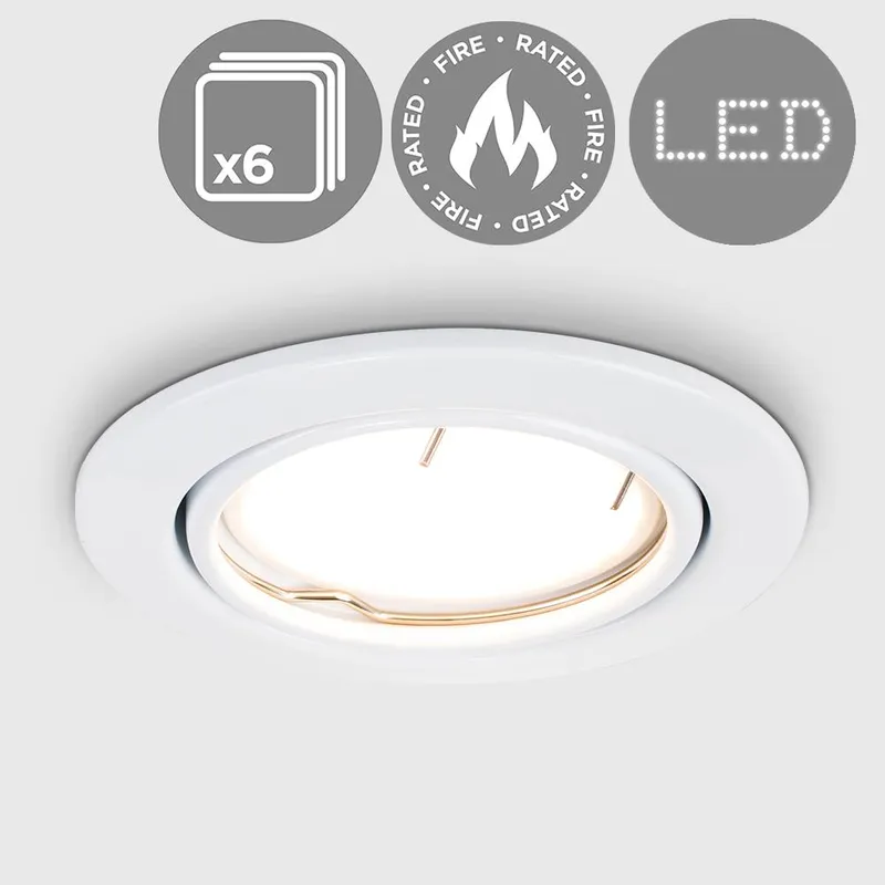 ValueLights Downlight Tiltable Ceiling Light Fitting 6 Pack in White White