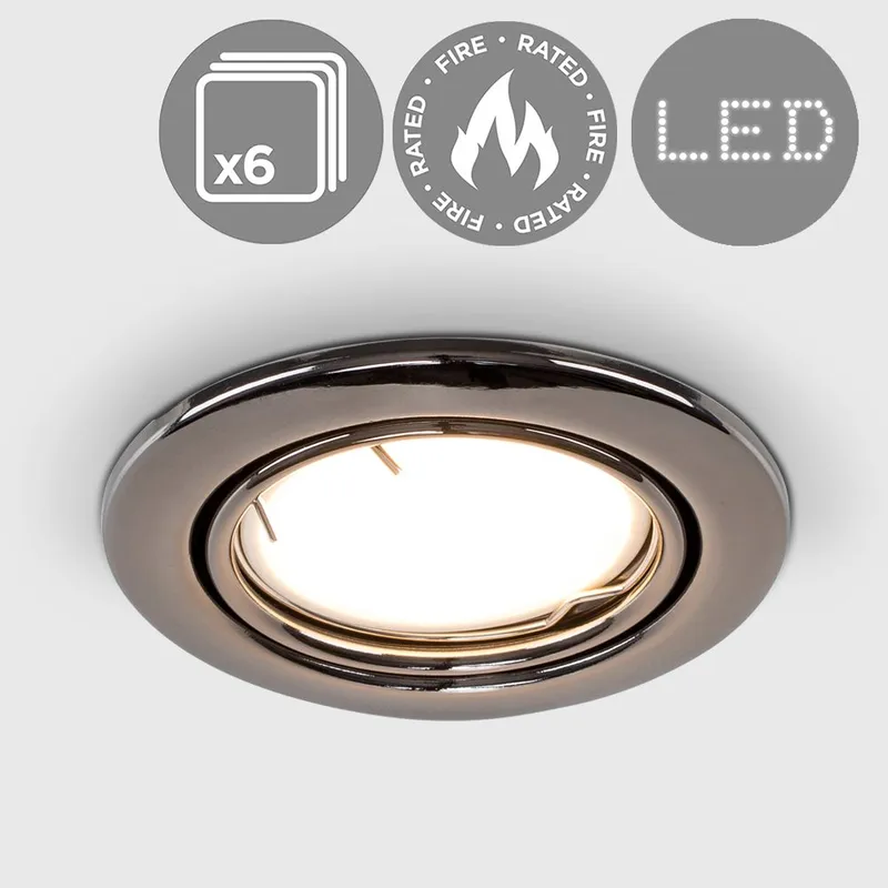 ValueLights Downlight Tiltable Fire Rated Ceiling Light Fitting 6 Pack in Black - Black