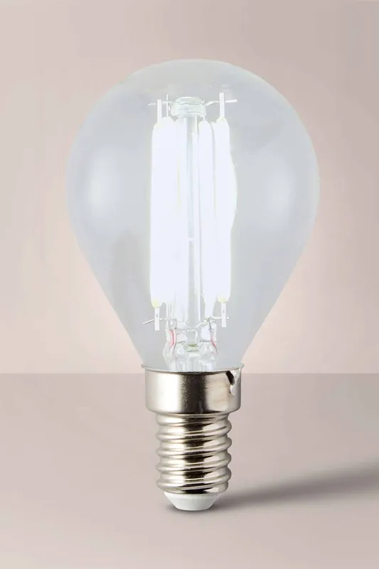 ValueLights E14 Pack of 2 4W Filament Golfball Cool White LED Bulbs in Clear Clear