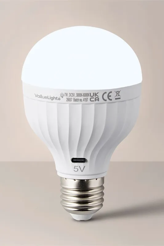 ValueLights E27 USB-C Rechargeable Bulb in White White