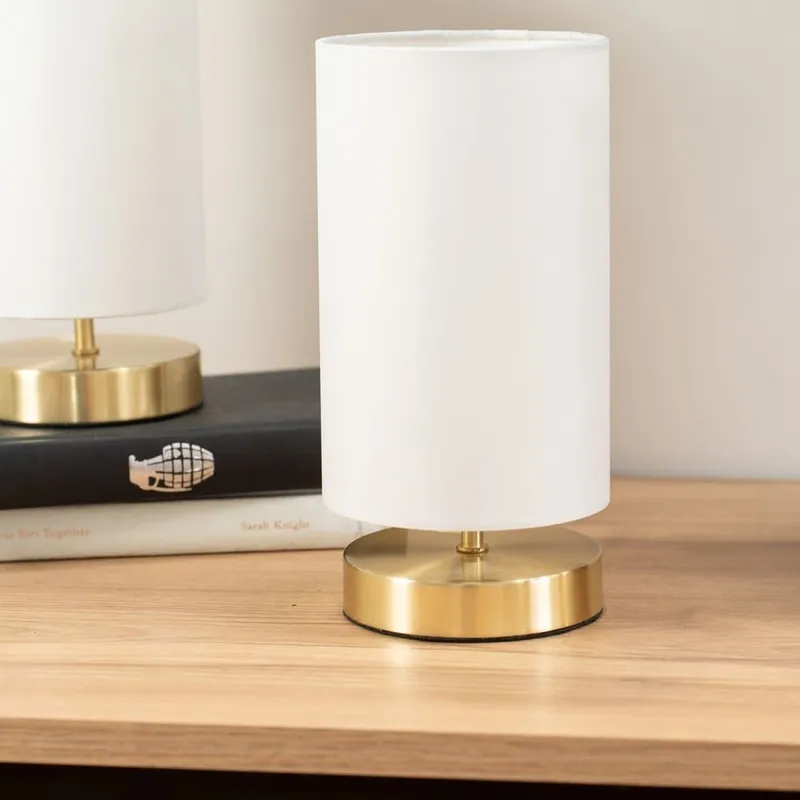 ValueLights Francis Pair of Brushed Gold Dimmable Touch Table Lamps in White White