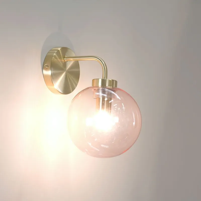 ValueLights Frenchie Pink Tinted Glass Globe Single Gold Stem Wall Light - Pink - Size: One Size