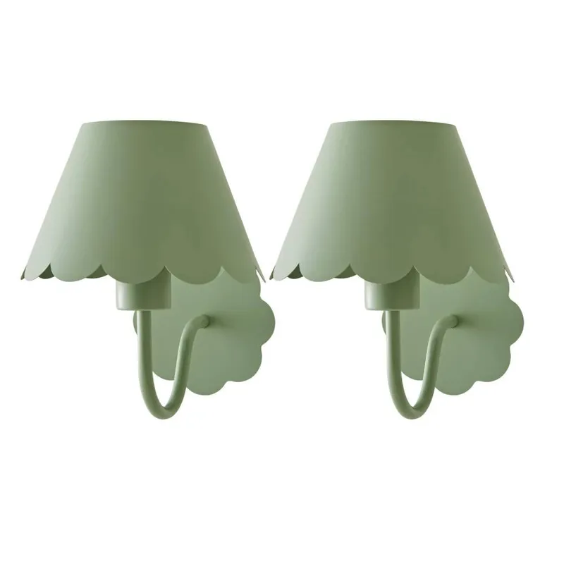 ValueLights Unisex Hattie Pair of Rechargeable Metal Scalloped Edge Wall Lights in Pale Green Pale Green female