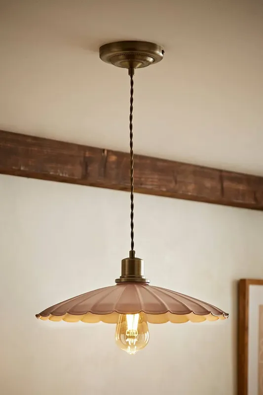ValueLights Holborn Brushed Gold with Scallop Shade Ceiling Pendant Light in Dark Pink - Dark Pink