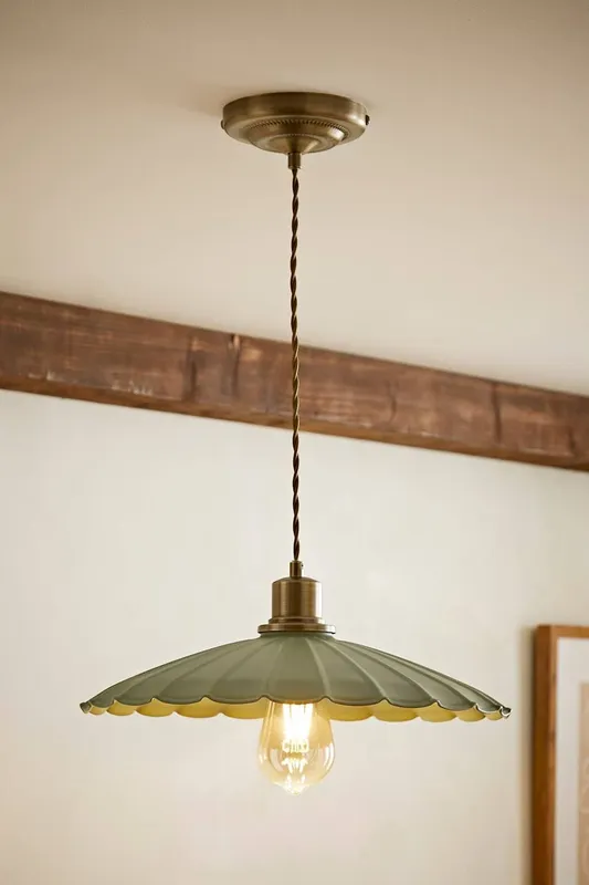 ValueLights Holborn Brushed Gold with Scallop Shade Ceiling Pendant Light in Green - Green