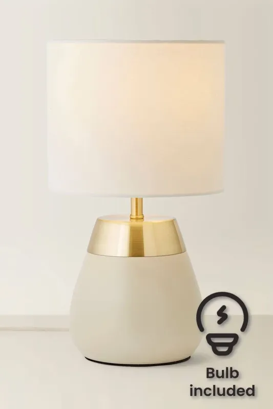ValueLights Hurst Bulbous Touch Table Lamp with matching Drum Lamp Shade in Cream - Cream - Size: One Size