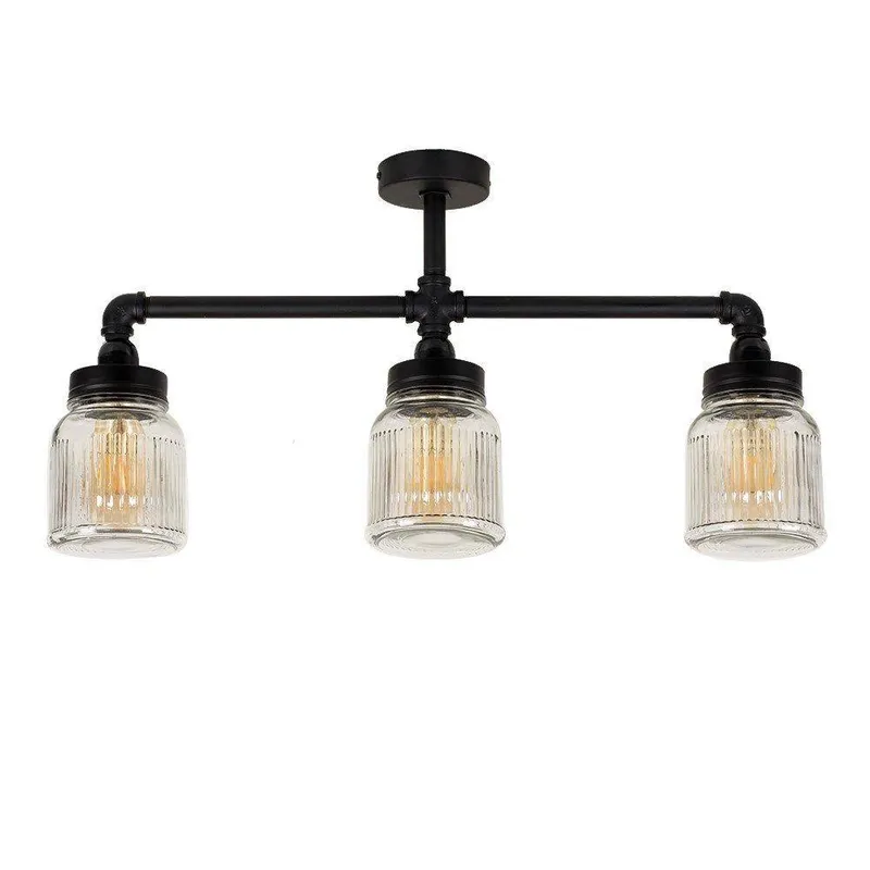 ValueLights Luiggi Ribbed Jar 3 Way Black Ceiling Bar Light - Black