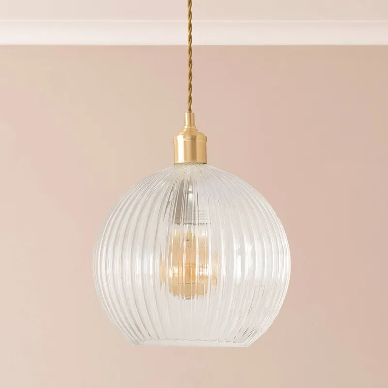 ValueLights Maddison Clear Ribbed Glass Globe Easy Fit Pendant Lamp Shade Clear