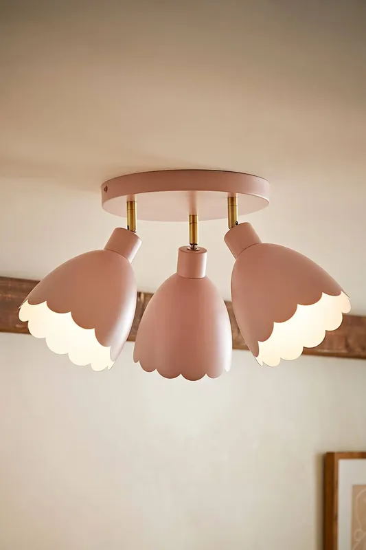 ValueLights Millie Metal Flower Style Scallop Adjustable Spotlight Ceiling Light in Pale Pink Pale Pink