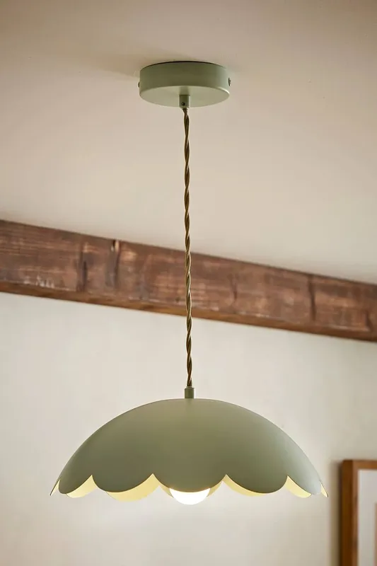 ValueLights Millie Metal Flower Style Scallop Ceiling Pendant Light in Pale Green - Pale Green - Size: One Size