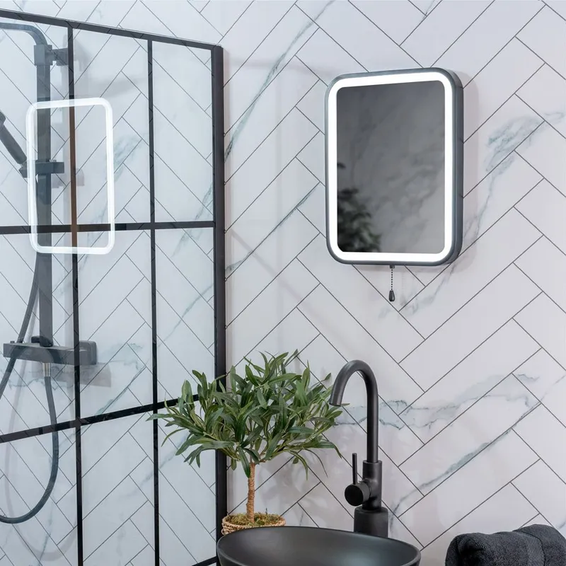 ValueLights Mirror Matte Black IP44 Rated Bathroom Battery Operated 30 x 40cm Mirror Light - Black