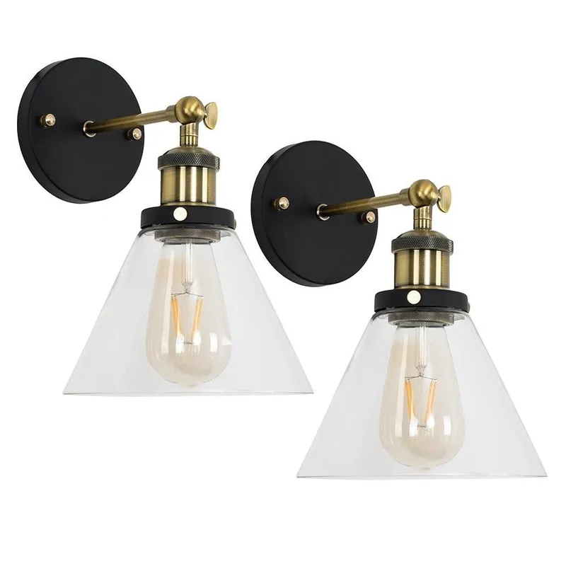 ValueLights Norton Industrial Pair of Black Indoor Wall Lantern Black