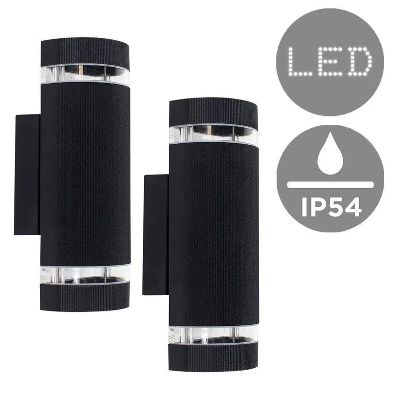 ValueLights Ryston Pair of Black Outdoor Wall-Up Down Light - Black - Size: One Size