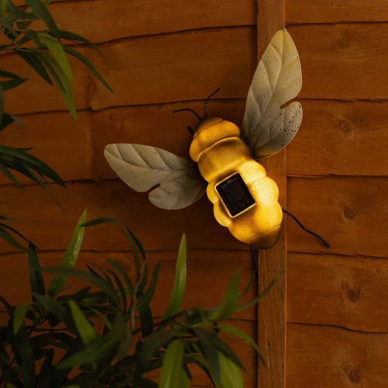 ValueLights Solar Powered Bee Outdoor Garden Fence Wall Light in Yellow - Yellow