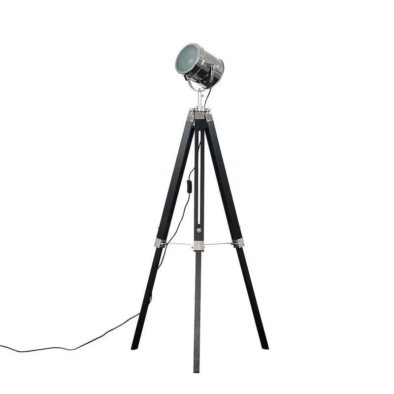 ValueLights Starboard Spotlight Tripod Black Floor Lamp with LED Bulb Black