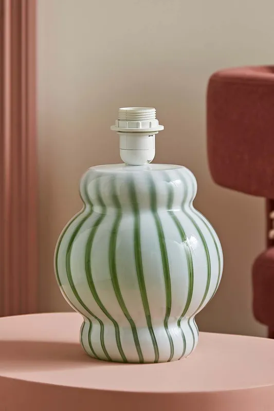 ValueLights Taffy Stripe Green Glass Table Lamp Base in Pale Green Pale Green