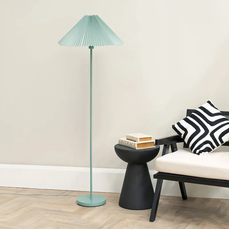 ValueLights Unisex Akira Pleated Shade Slim Floor Lamp in Bright Blue Bright Blue female