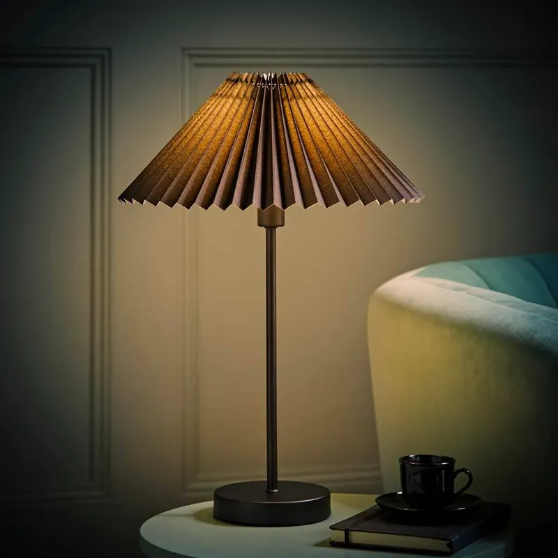 ValueLights Unisex Akira Pleated Shade Table Lamp w/ LED Bulb in Black Black female