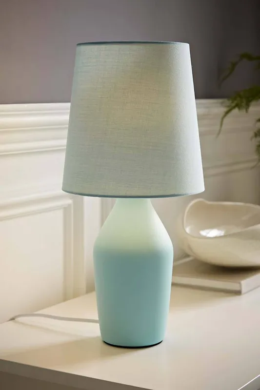 ValueLights Arlo Compact Ceramic Table Lamp with Fabric Shade in Blue - Blue