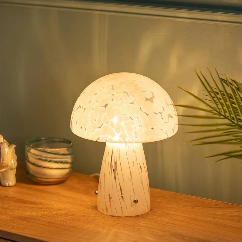ValueLights Beau White Mushroom Confetti Glass Table Lamp - White