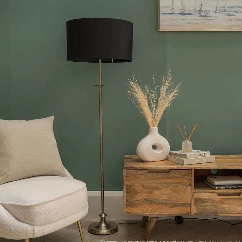 ValueLights Belmont Antique Brass Floor Lamp in Metallic Gold Metallic Gold