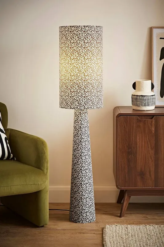 ValueLights Bertie Leopard Print Full Fabric Midi Floor Lamp in Tan Tan