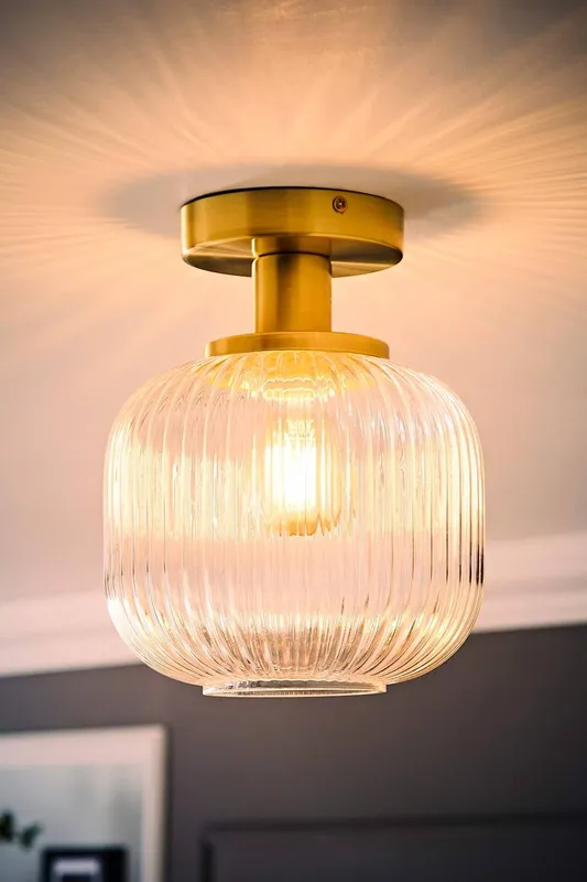 ValueLights Calpe Opal Frosted Glass Shade Flush Gold Stem Ceiling Light with LED Bulb - Gold - Size: One Size